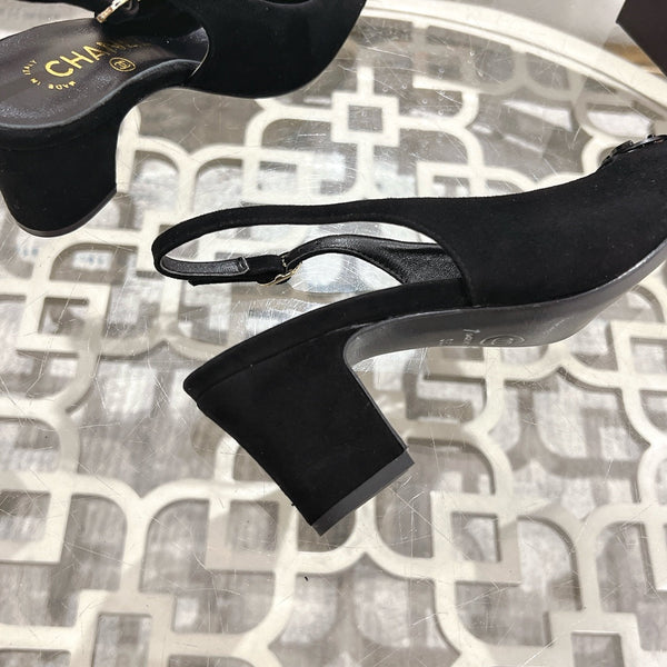 CC 25C Slingback Flats Black Suede 213333