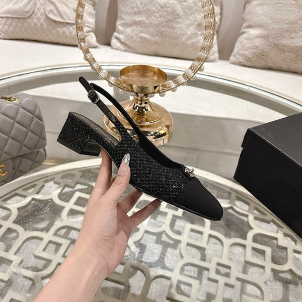 CC 25ss Slingbacks Black 35mm Glitter Fabric & Grosgrain 432609