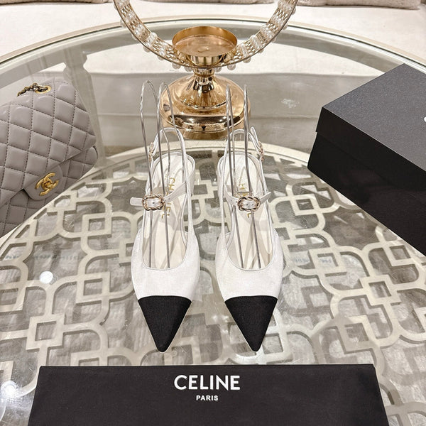 CC 25 Slingback Heel White Silk and Sheepskin 268919