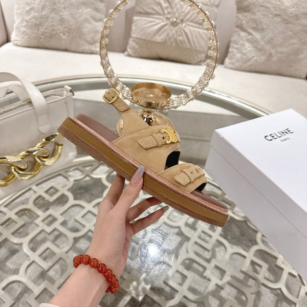 Celine Tippi Triomphe Sandals Beige Suede 736600