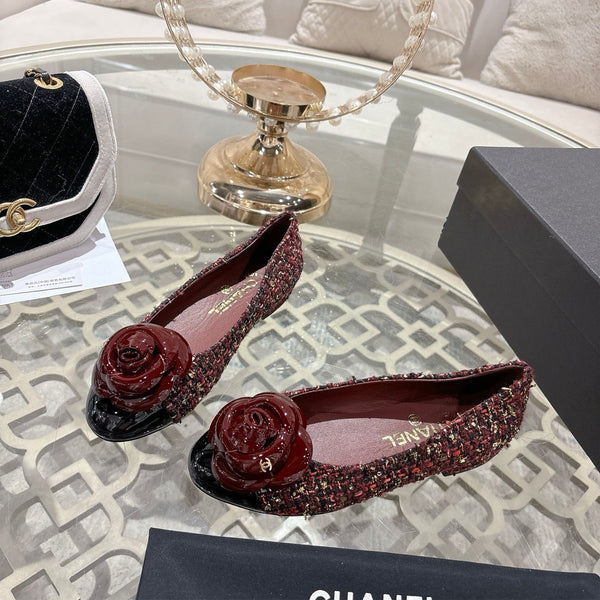 CC 26s Camellia Ballet Flat Burgundy Leather Tweed 736497