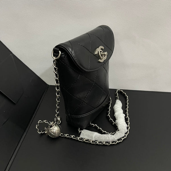 CC Phone Holder Bag 17cm Black Lambskin