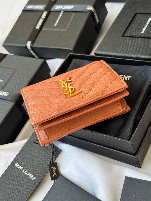 YSL Wallet Light Brown Gold Cowhide 240586