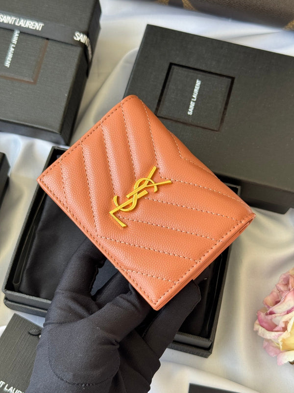 YSL Wallet Light Brown Gold Cowhide 240586