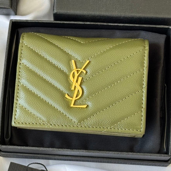 YSL Wallet Green Gold Cowhide 240588