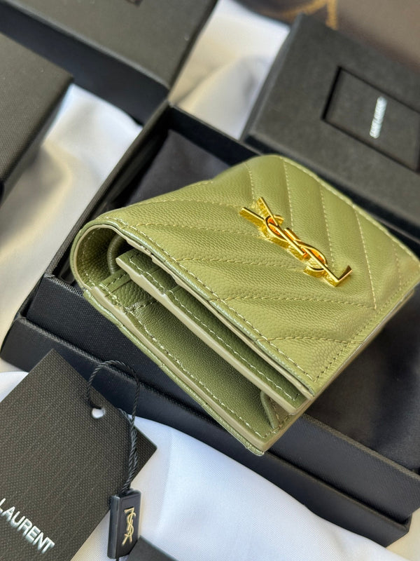 YSL Wallet Green Gold Cowhide 240588