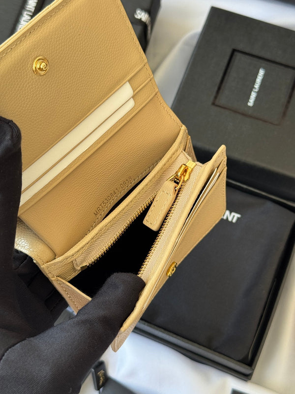YSL Wallet Light Beige Gold Cowhide 240590