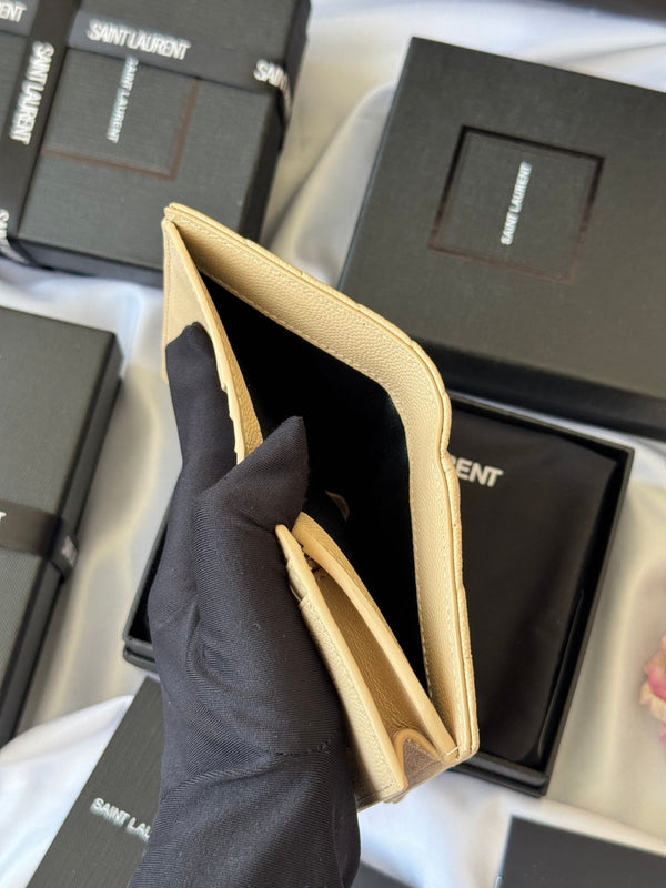 YSL Wallet Light Beige Gold Cowhide 240590