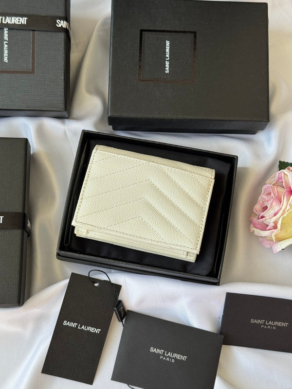 YSL Wallet White Gold Cowhide 240578