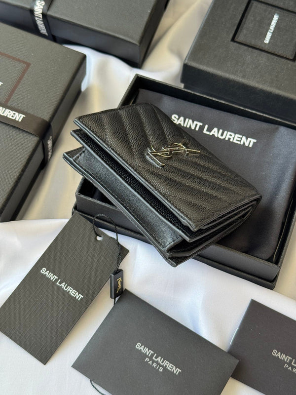 YSL Wallet Black Silver Cowhide 240574
