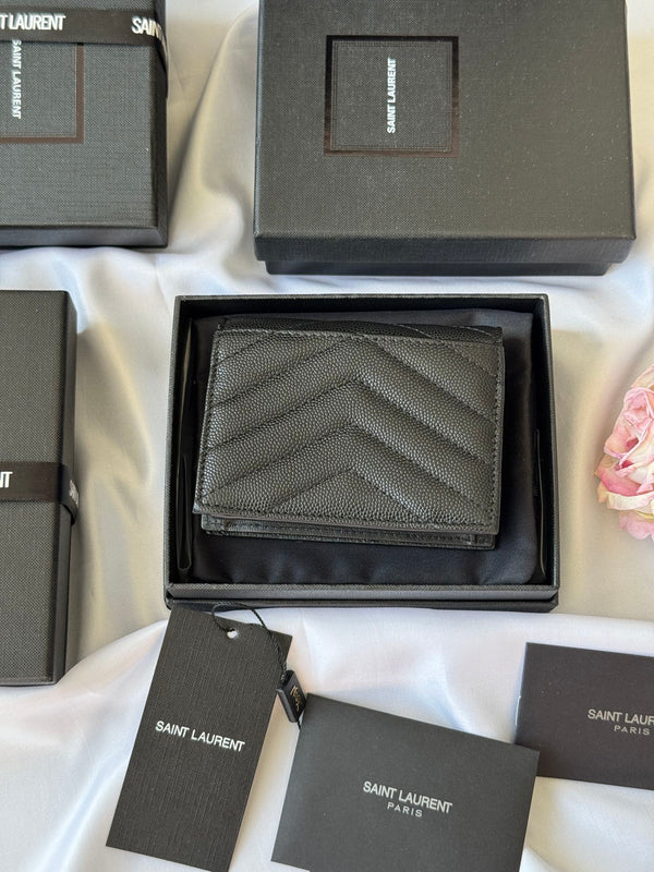 YSL Wallet Black Silver Cowhide 240574