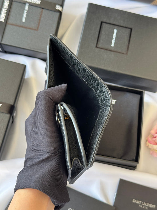 YSL Wallet Black Gold Cowhide 240572