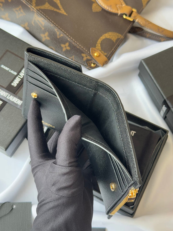 YSL Tri-fold Wallet Black Gold Cowhide 242754