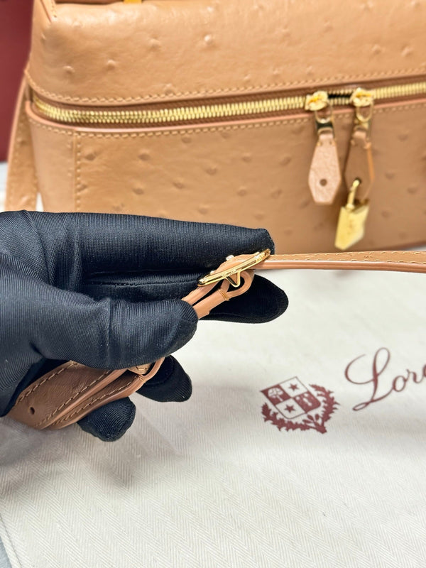 LP Extra Pouch L23 Gold Brown Ostrich Pattern Leather