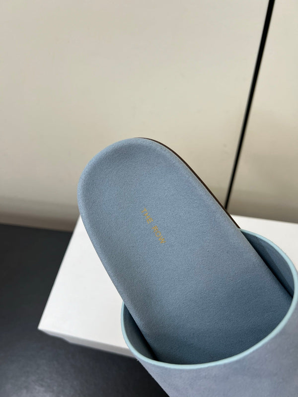 The Row Slippers In Baby Blue Suede 340021