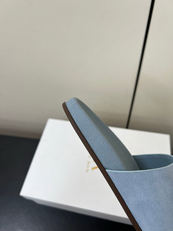 The Row Slippers In Baby Blue Suede 340021