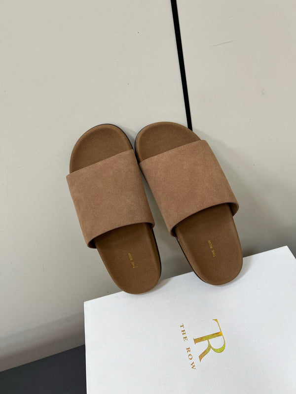 The Row Slippers In Light Brown Suede 340024