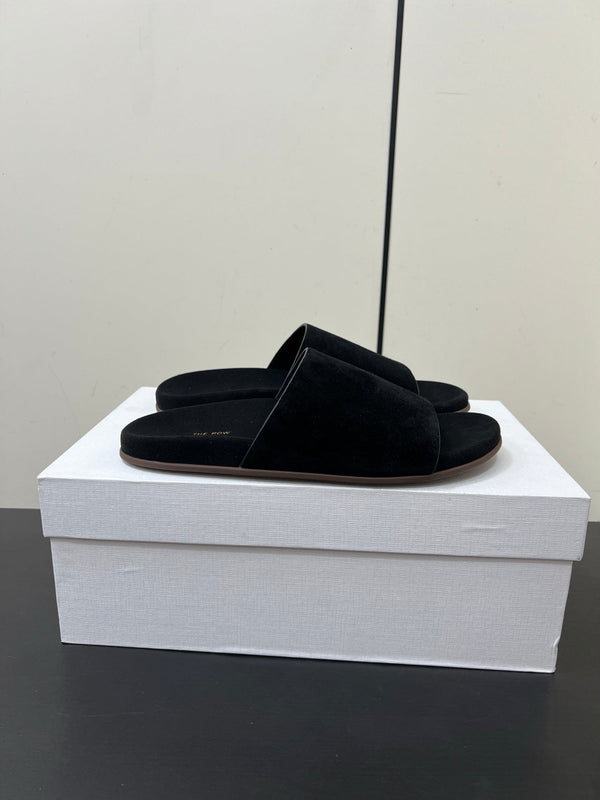 The Row Slippers In Black Suede 340025