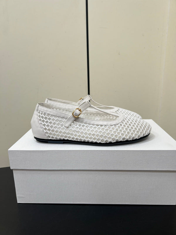 The Row 25ss Square T-Strap Flat White Mesh Cowhide 340040