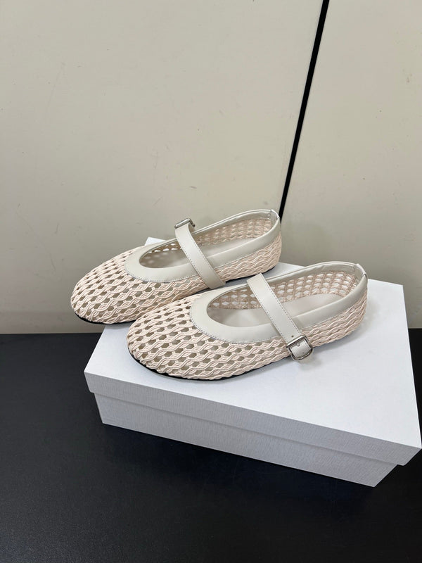 The Row 25ss Mary Jane Flat Light Pink Mesh And Grey Cowhide 340042