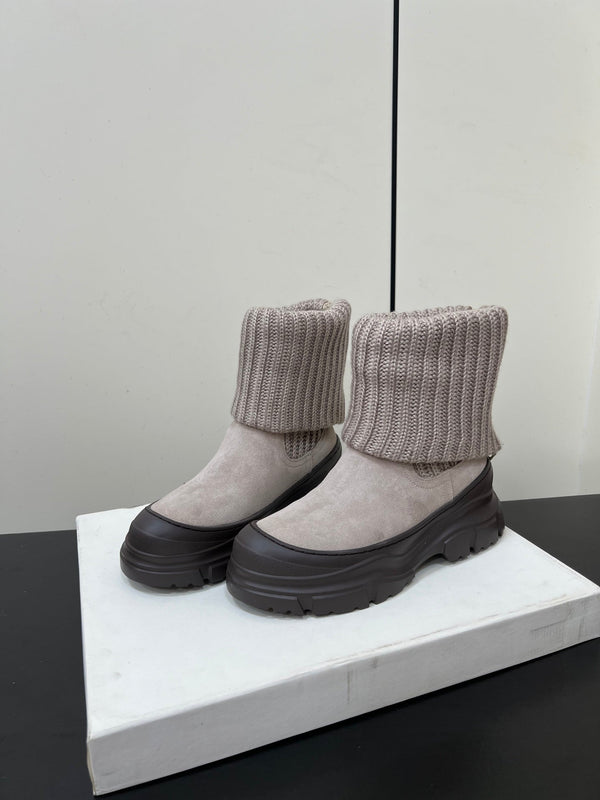 Brunello Cucinelli Ankle Boots Taupe Knitted Suede 619496