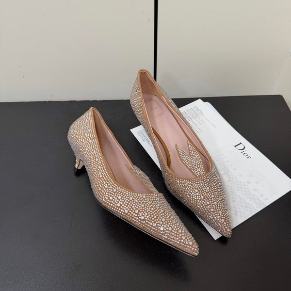 CD Heel Pointed Toe Rhinestone Slingback 3.5 Gold Suede 619566