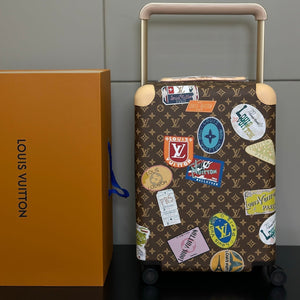LV 2025 Horizon 55 Travel Stickers Suitcase Brown Beige Canvas Cowhide 273844