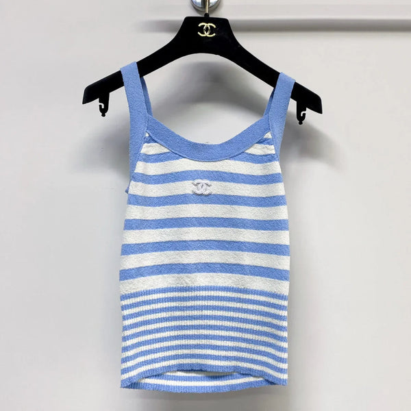 Chanel 2026 Striped Vest Blue And White Wool