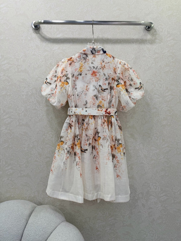 Zimmermann Floral Puff Sleeve Mini Dress Cream Floral Print Cotton 347338