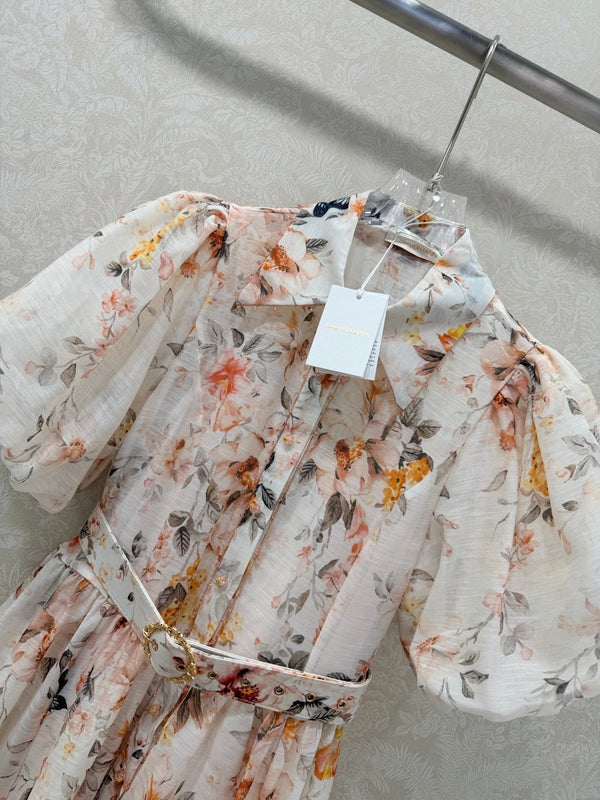 Zimmermann Floral Puff Sleeve Mini Dress Cream Floral Print Cotton 347338