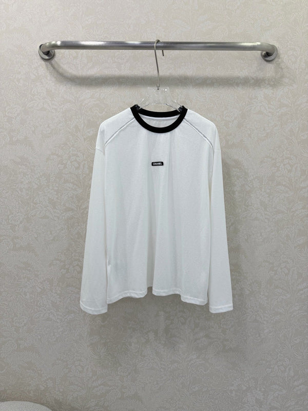 CC 26s Round Neck Pure Long Sleeve T-Shirt White Cotton