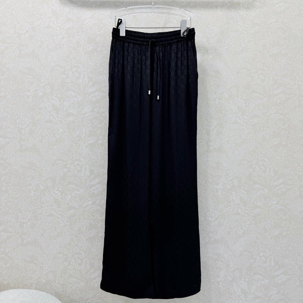 Fendi 26s Wide-Leg Trousers Jacquard Pattern Black Rayon Cotton