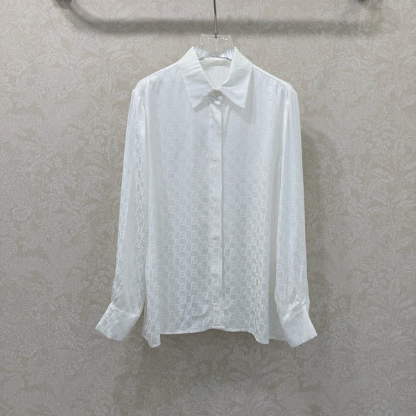 Fendi 26s Shirt Jacquard Pattern White Rayon Cotton