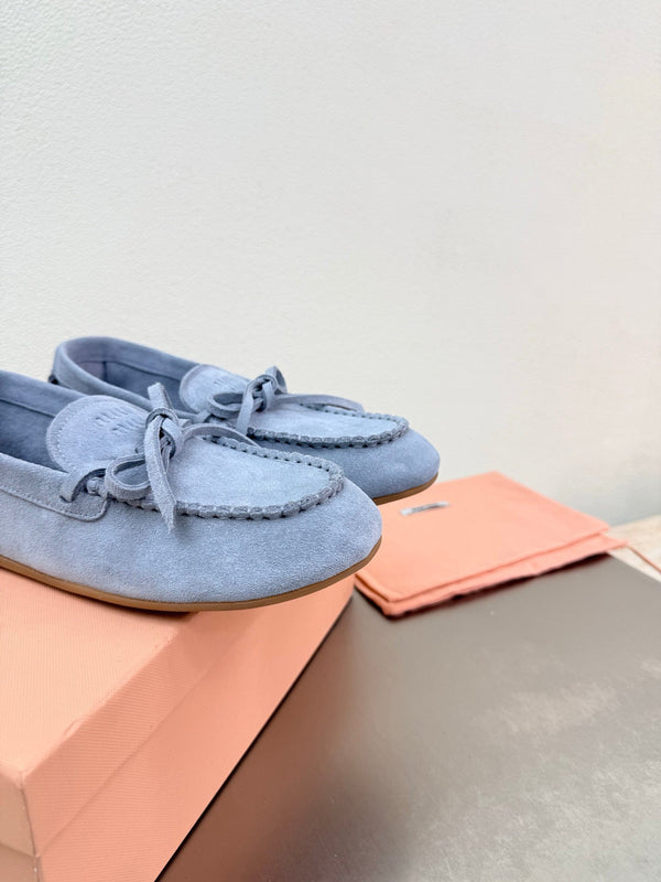 Miu Logo Loafer Light Blue Suede 693516
