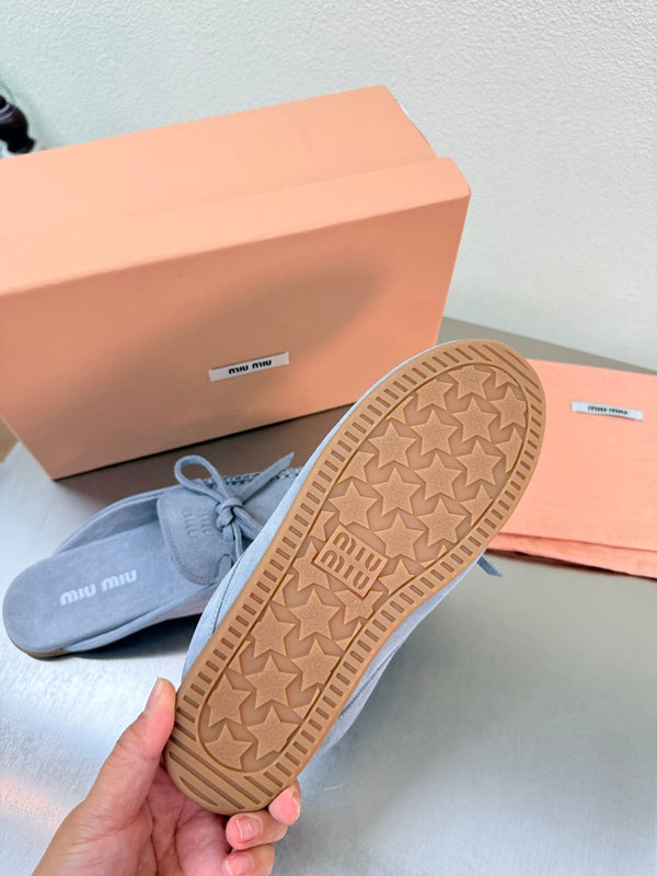 Miu Logo Mule Light Blue Suede 693523