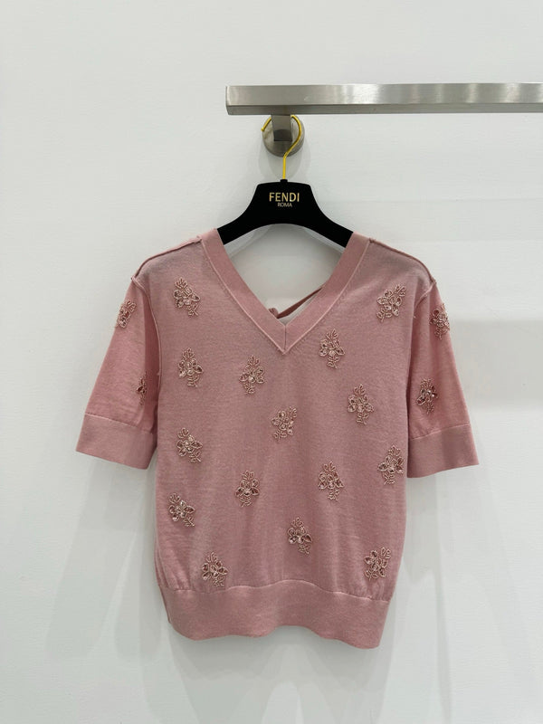Fendi Wool Cropped sweater with crystal embroidery 229410