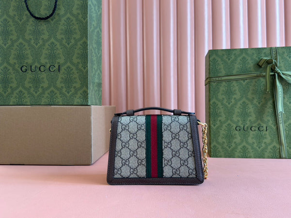 Gucci Ophidia 17.5cm Bag Ebony Brown Canvas Leather 248489