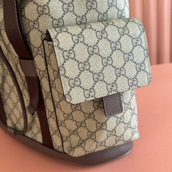GG 26s Ophidia Large Backpack 46 In Beige And Brown Canvas