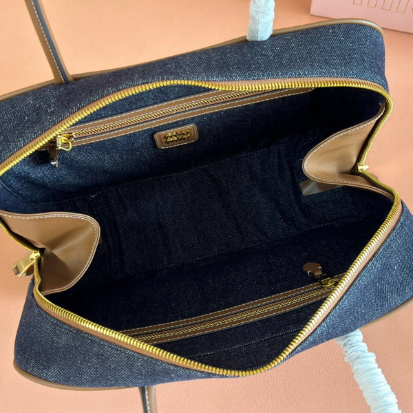 Miu Beau Large Bag 34cm Dark Blue Cotton 257979