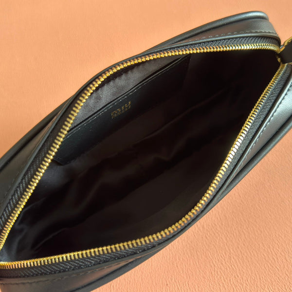 Miu Leather Pouch Bag 20cm Black Leather