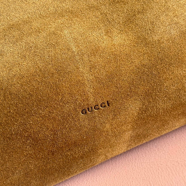GG Beatrix Medium Tote Bag Brown Suede GHW