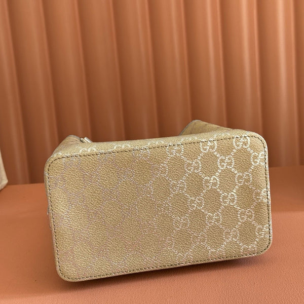 GG Emblem Small Bucket Bag Beige Sliver GG Fabric