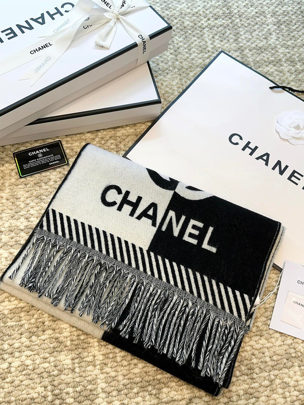 CC Scarf 184 Cm In Black Mix White Merino Wool 393120