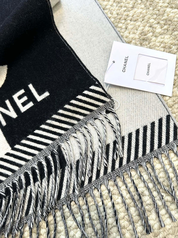 CC Scarf 184 Cm In Black Mix White Merino Wool 393120