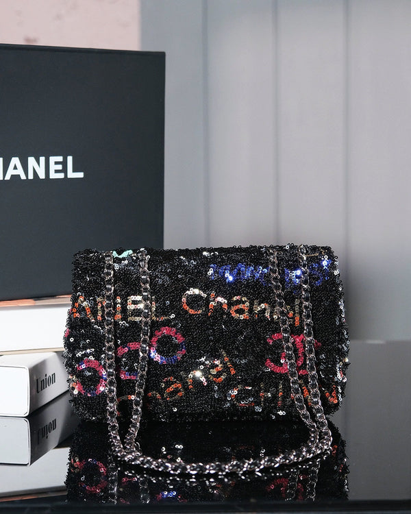 24S Flap Bag 20cm Multicolor Sequin Calfskin