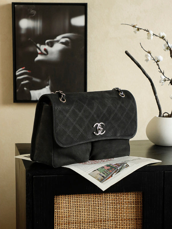 Chanel 25 Classic Single Flap Bag 35cm Black Leather 323477