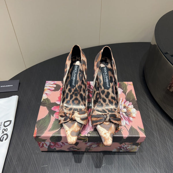 DC 25 Toe Bow High Heel Shoes 35mm Leopard-Print Silk And Sheepskin 381611