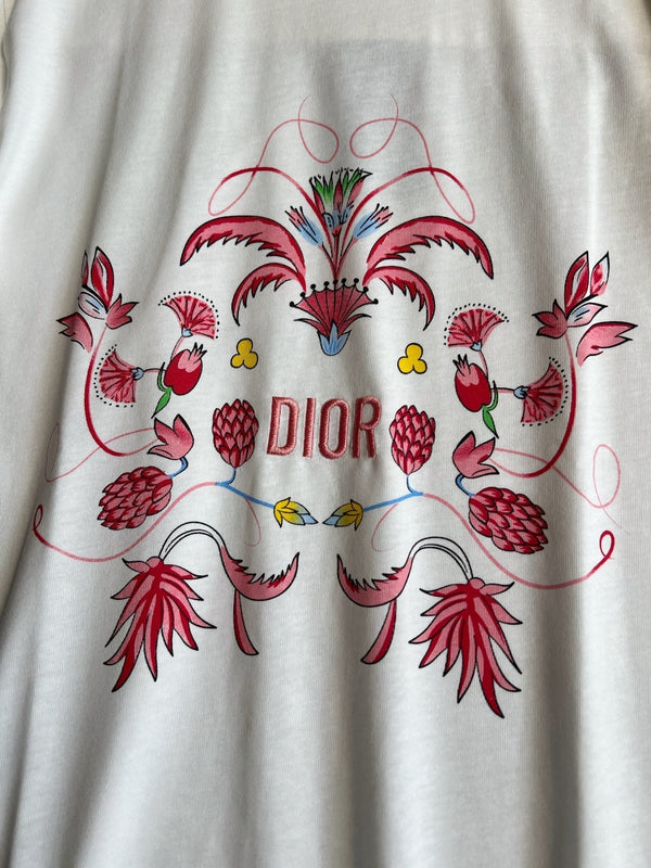 CD Floral Pattern t-shirt White Pink Cotton