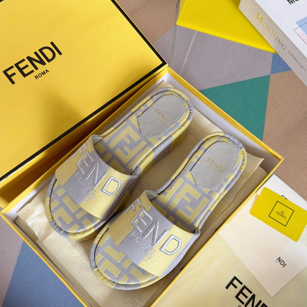 FF Sunshine 65 Yellow Grey Canvas Flatform Slide