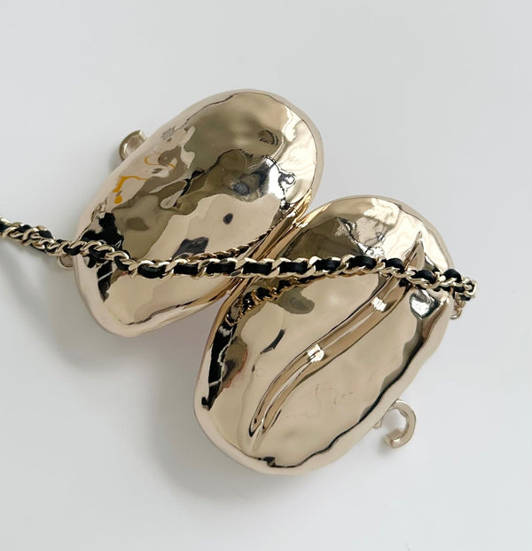 CC 2026 Pouch With Chain Strap 8cm Gold Hammered Metal
